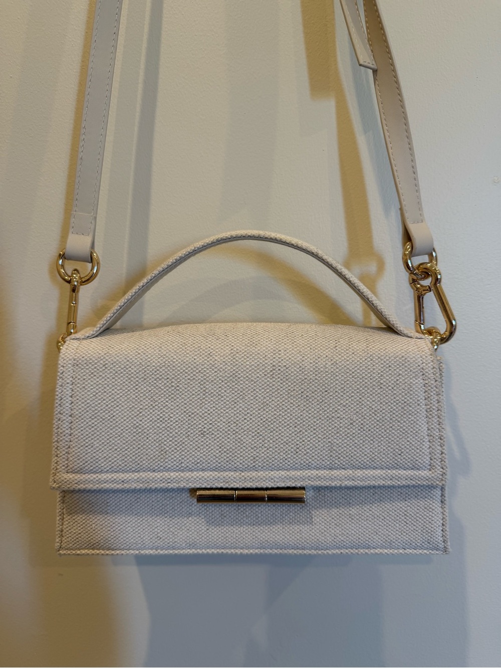 Cream Mini Top-Handle Crossbody Bag with Gold Accent